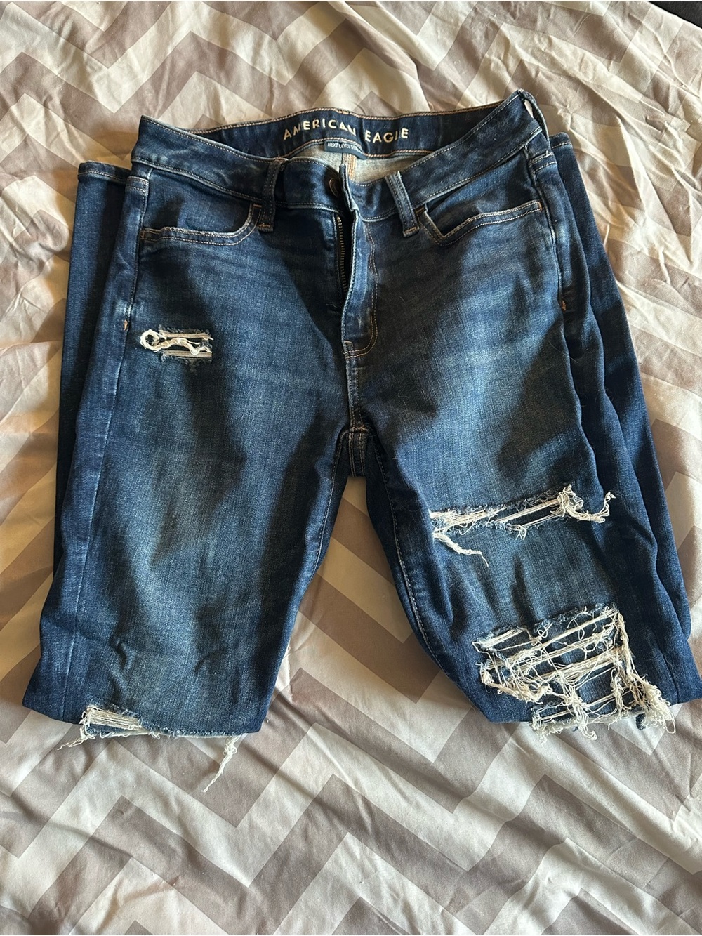 American Eagle Outfitters Skinny Distressed Dark Blue Jeans